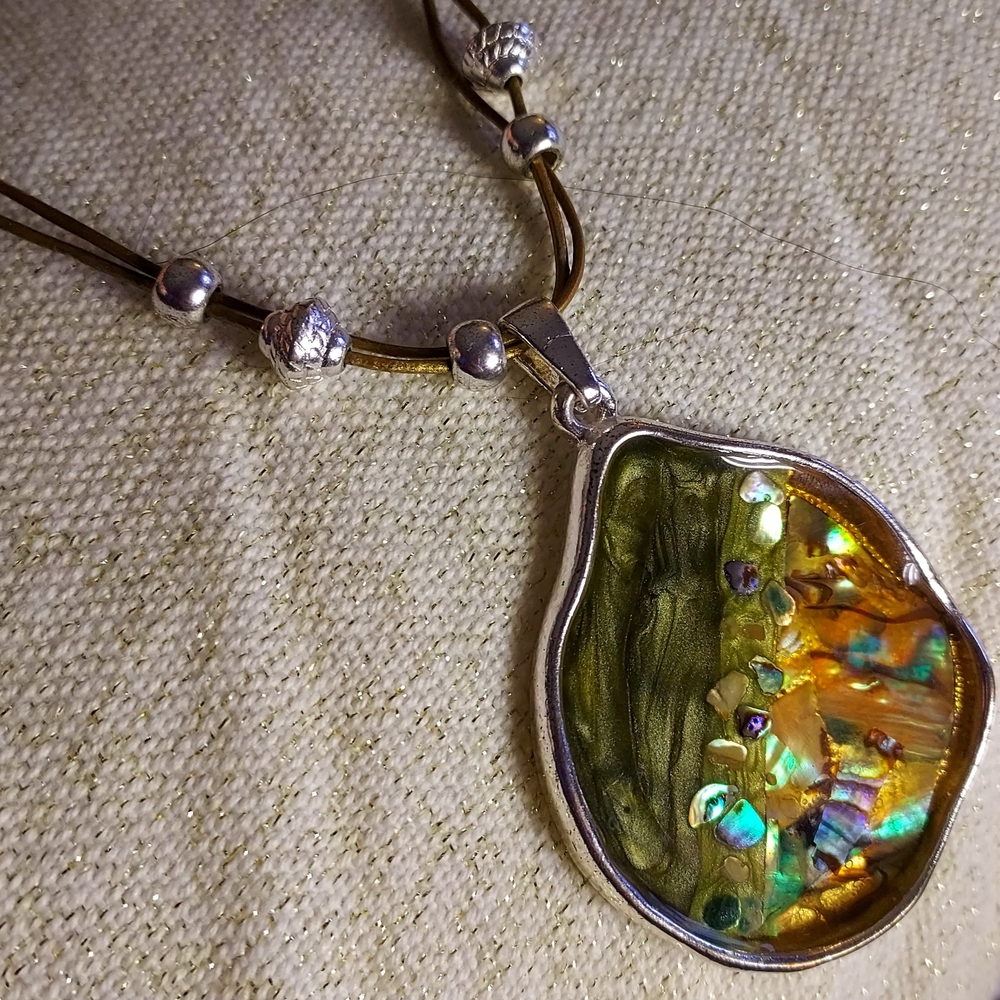 Vintage Kenneth Cole boho statement necklace Large Abalone Shell Pendant